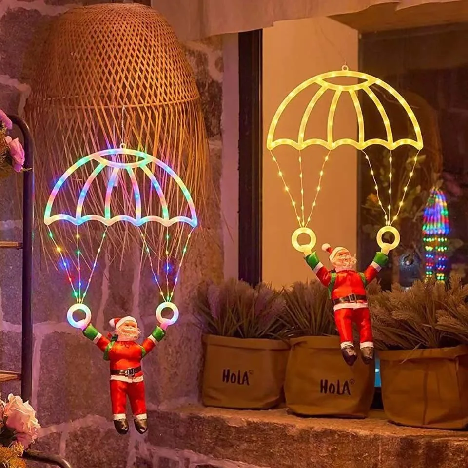 LED Christmas Parachute Lights with Santa Claus USB Powered for Roof Eave Balcony Garden Christmas Festival Atmosphere Decor ﻿