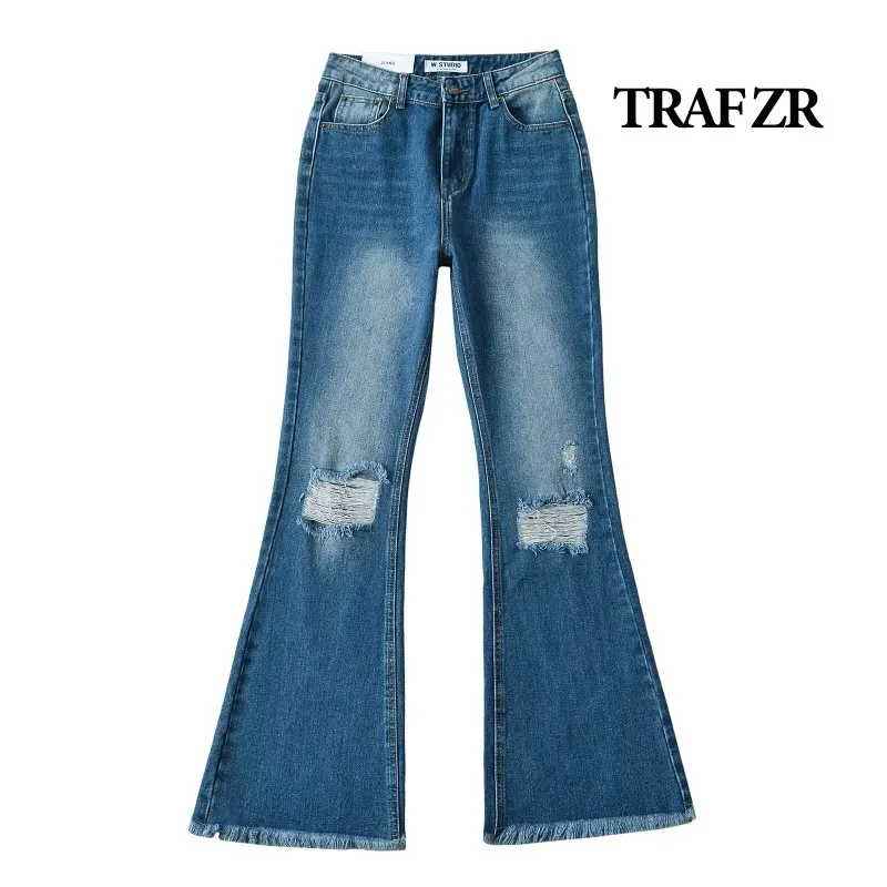 TRAF ZR Low Waisted Jeans Skinny Pants Basics Vintage Denim Woman Trousers Minimalist Ripped Newjeans Women Flare Pants