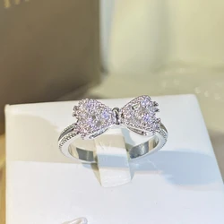 Creative Little Bow 925 Stamp Ring for Women's Fashion Butterfly Jewelry Simple Engagement Bride Ring Women's Jewelry