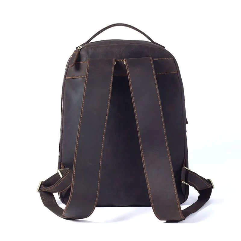 S.WORKER Vintage Echtleder-Rucksack für Herren, klassischer Schulrucksack, 14-Zoll-Laptop-Tagesrucksack, Crazy Horse Rindsleder-Tasche, Preppy-Stil – Detail 10