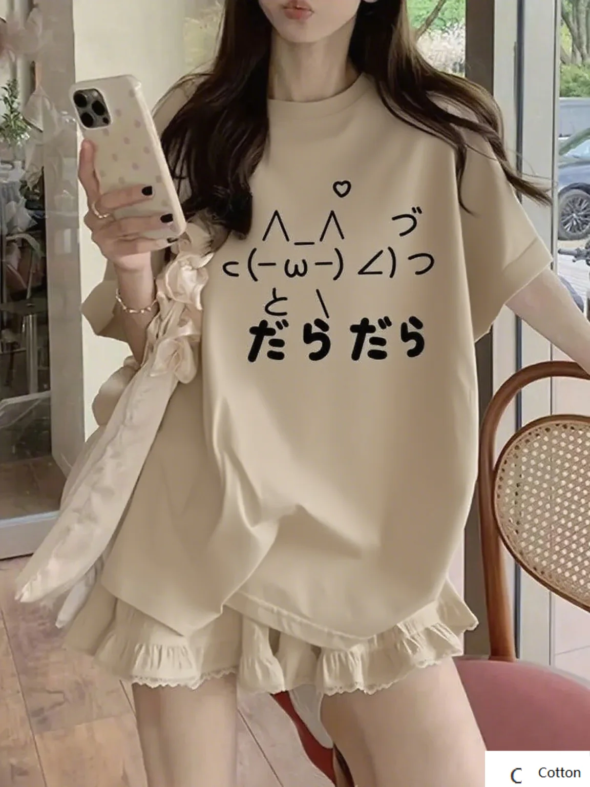 

Удобная хлопковая футболка с милым японским текстом и очаровательными символами, мягкая ткань и кавайный дизайнерский принт, Новое поступление, футболка S-4XL