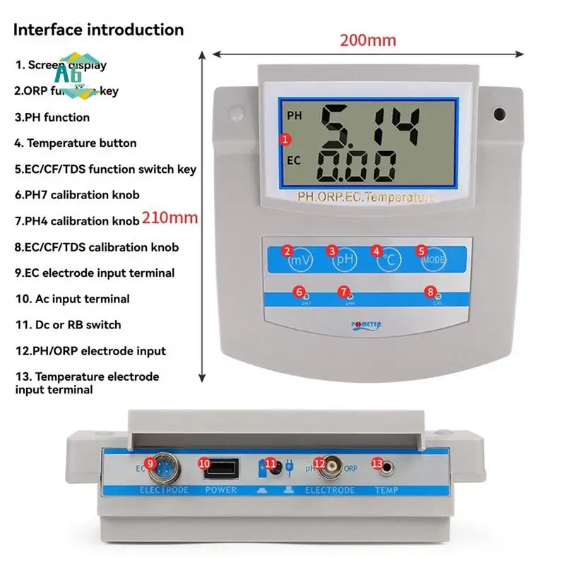 

A60F-6-In-1 Water Quality Tester PH, TDS, EC, ORP, CF, Temp Benchtop Analyzer For Lab, Aquarium, Pool, Drinking Water