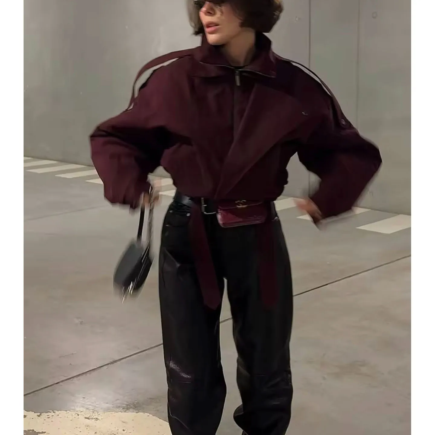 Otoño nueva llegada mujer americano Retro doble cuello largo Sve nudo suelto ort Jaet abrigo fibra de poliéster