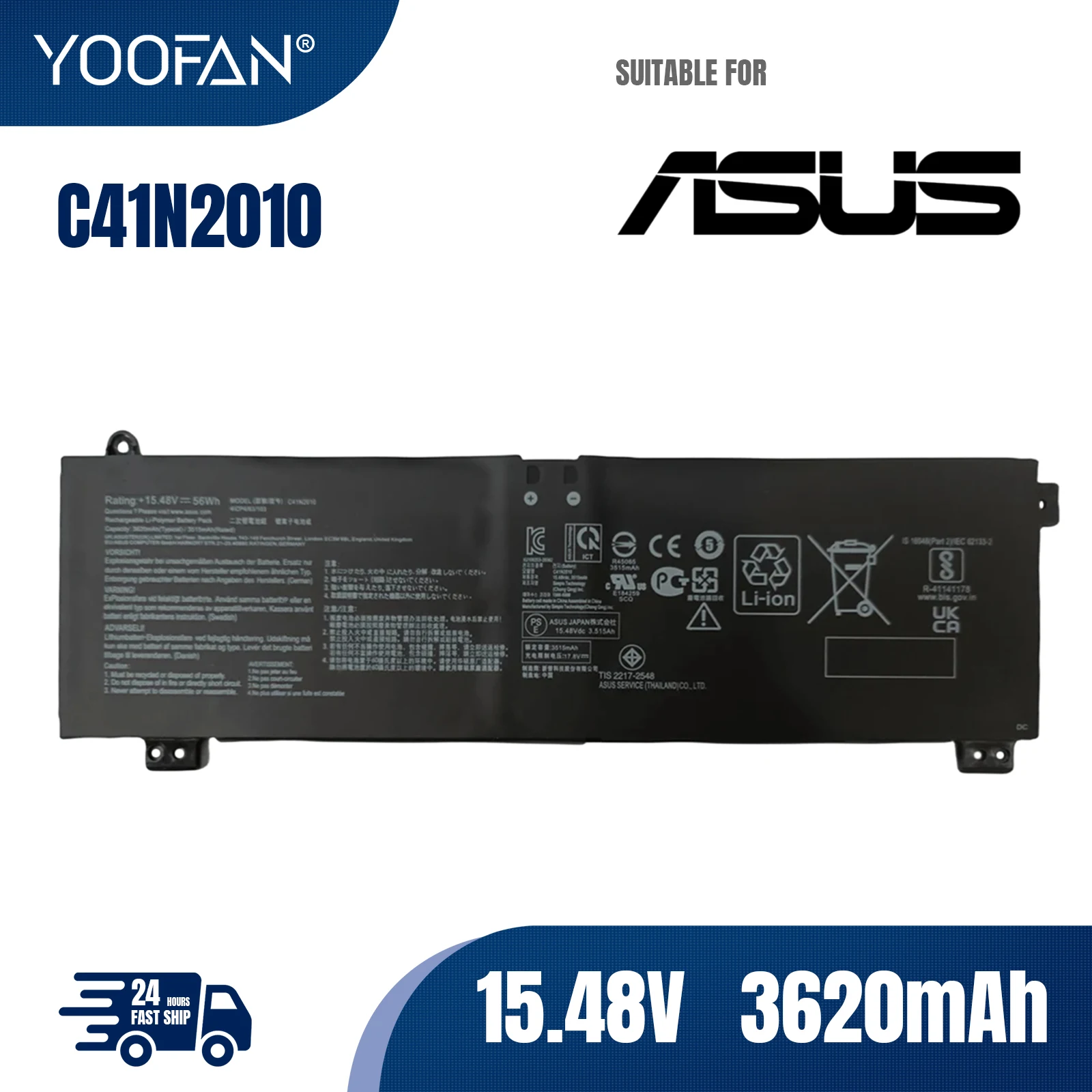 YOOFAN Genuine Original 15.48V 56W C41N2010 Battery For ASUS ROG Strix G15 G513IC G513IH G513QC ROG Strix G17 G713QE