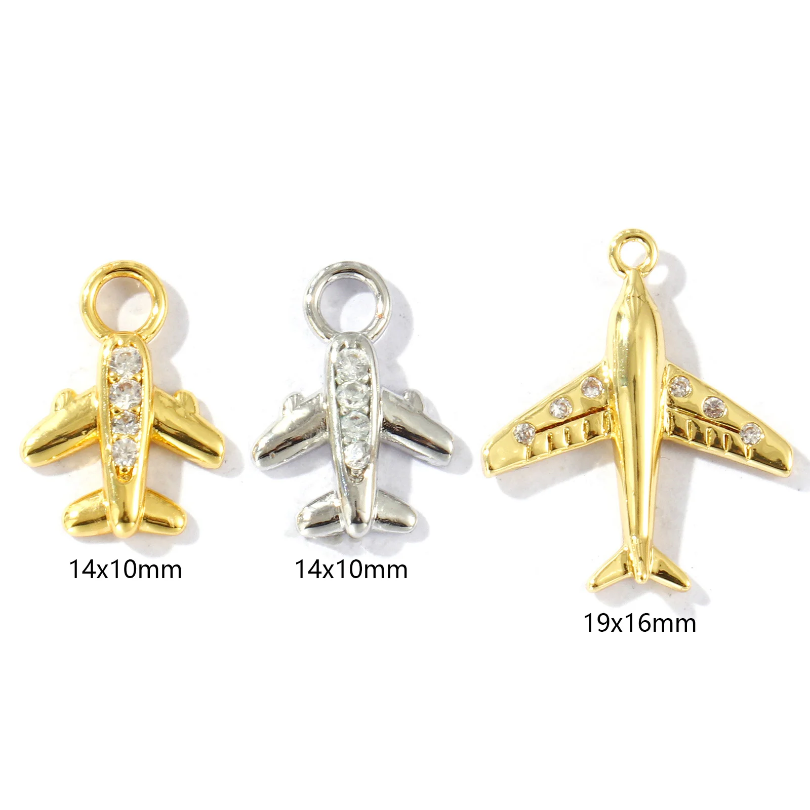 2pcs New Brass Travel Charms Multicolor Airplane 3D Clear Cubic Zirconia Pendants DIY Necklace Earrings For Women Jewelry Gifts