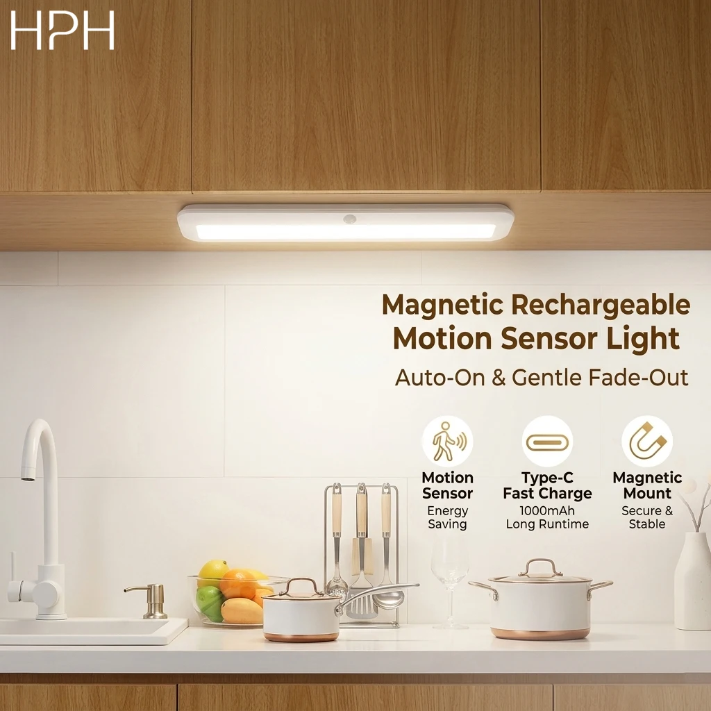 HPH LED Wall Light Motion Sensor Rechargeable Night Light Cabinet Indoor Light Fixtures for Kitchen Wardrobe Closet Light