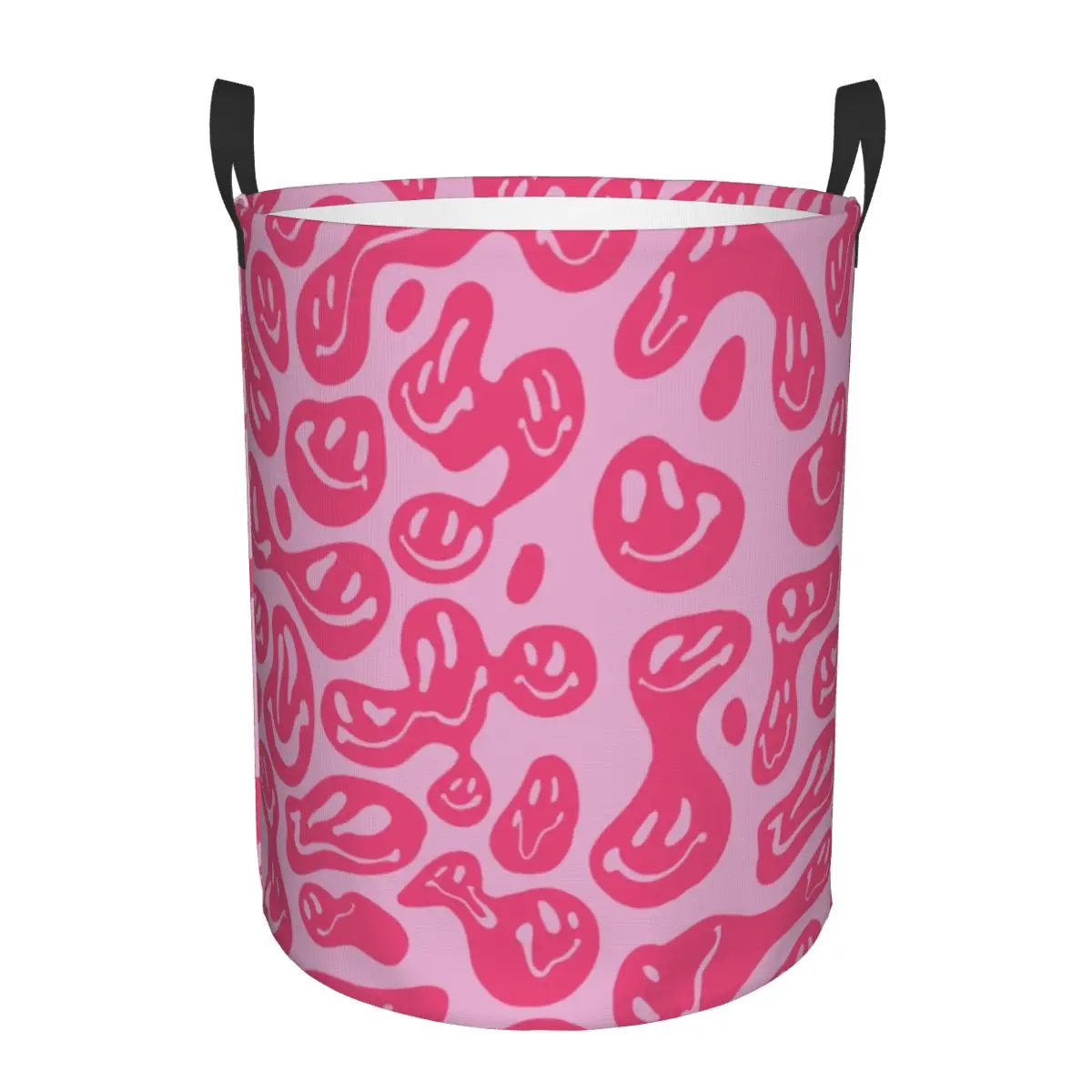 Pink Dripping Smiley Laundry Basket Collapsible Large Clothing Storage Bin Pink Girl Purple Letter Aesthetic Smiley Baby Hamper