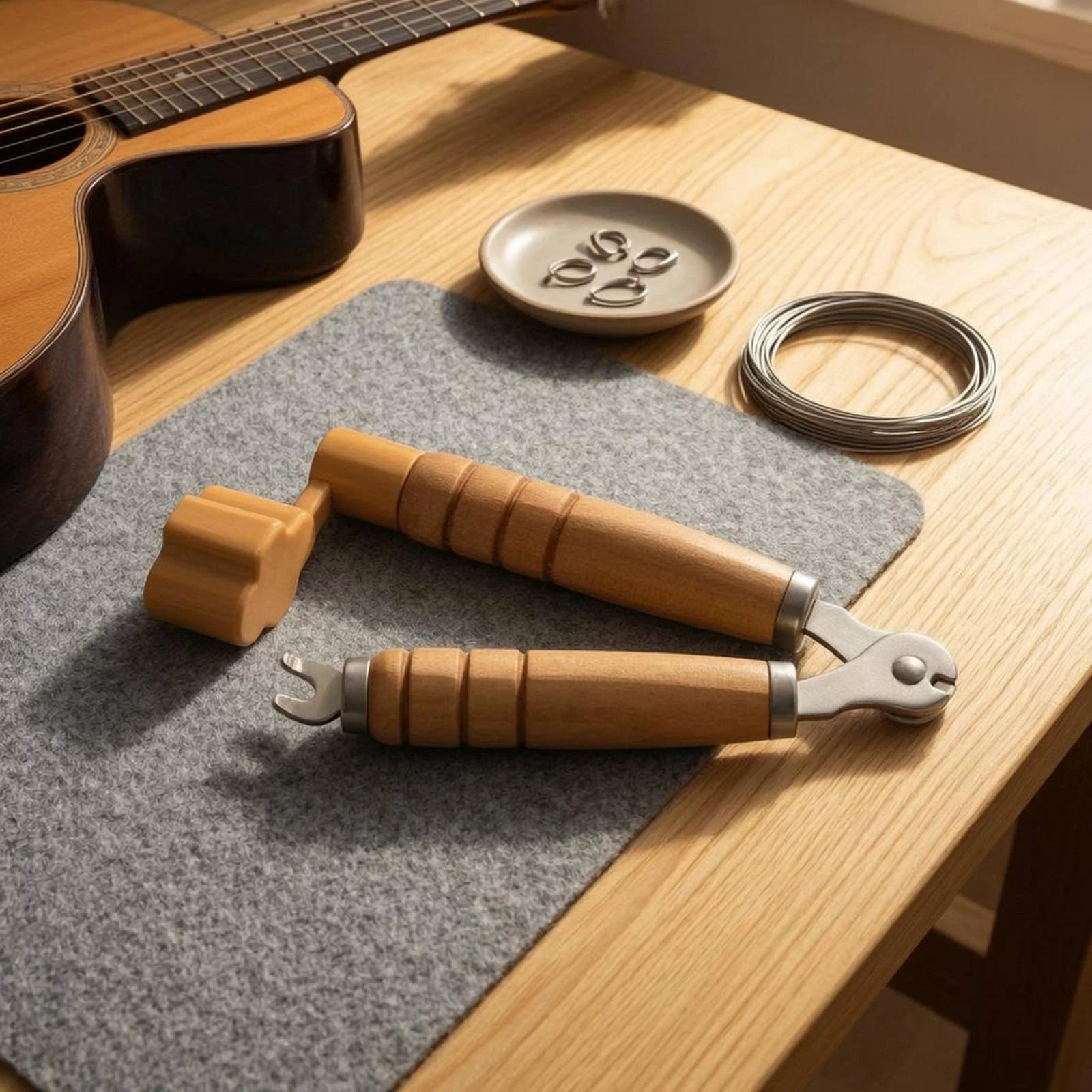 Guitar String Changing Tool Wood Handle Guitar String Winder Cutter Bridge Peg Puller Tool Metal Ends Bridge Peg Puller