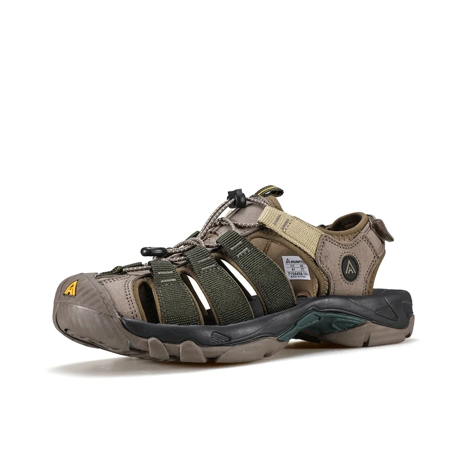 HUMTTO Synthetic Leather, Textile Beach Sandals Men's Olive Green Black 710445A-14