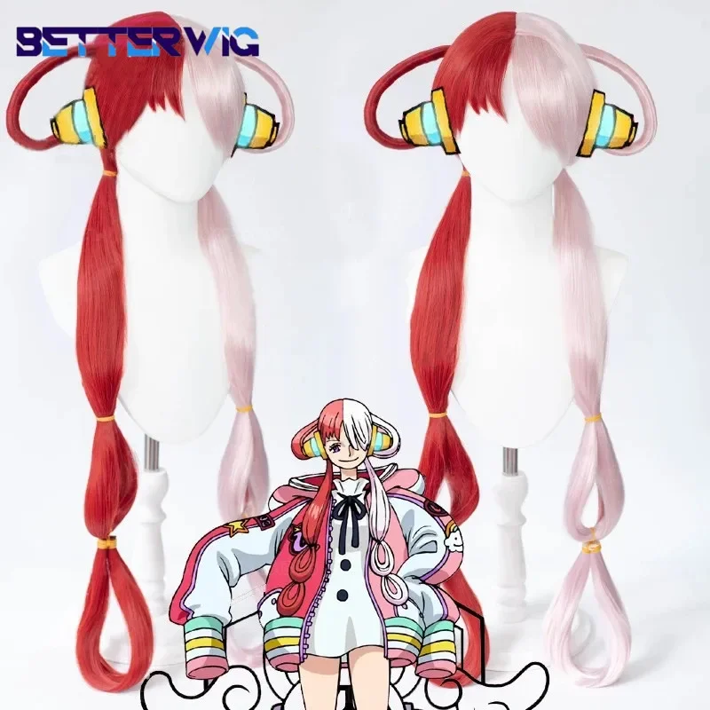 Anime ONE PIECE FILM RED UTA Cosplay Long Half Red And White Synthetic Hair Halloween Party Costume Cosplay Wig and Earphones