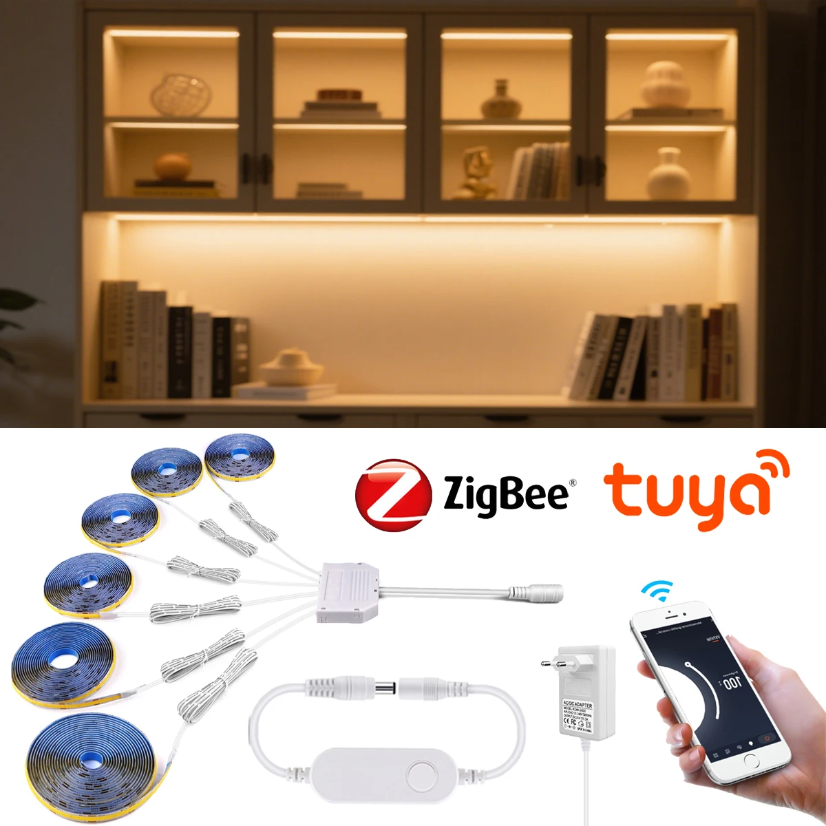 yZ[z12V Zigbee 3.0 COB LED XgbvCg 1M-2MA320LEDs/M DIY Lb`ƖLrlbg Tuya/SmartThingsAAlexa/Google ƘAg
