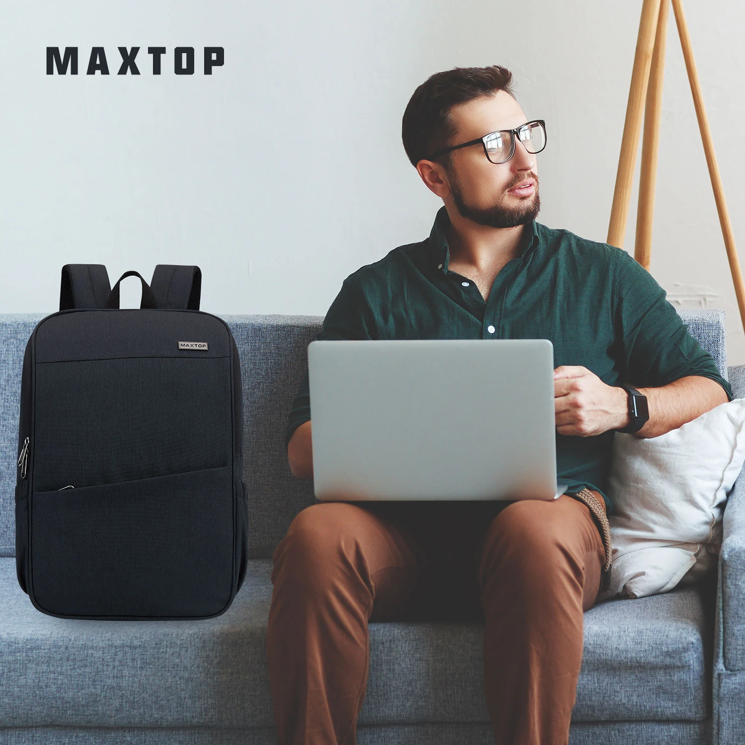 MAXTOP Deep Storage Laptop Backpack with USB Charging Port[Water Resistant] College Computer Bookbag Fits 16 Inch Laptop,Black