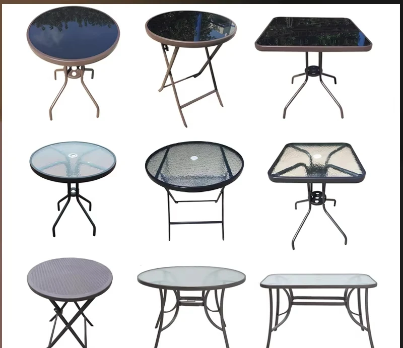 Outdoor wrought iron round table Balcony Terrace Cafe Courtyard Garden Tempered glass Small coffee table Square table