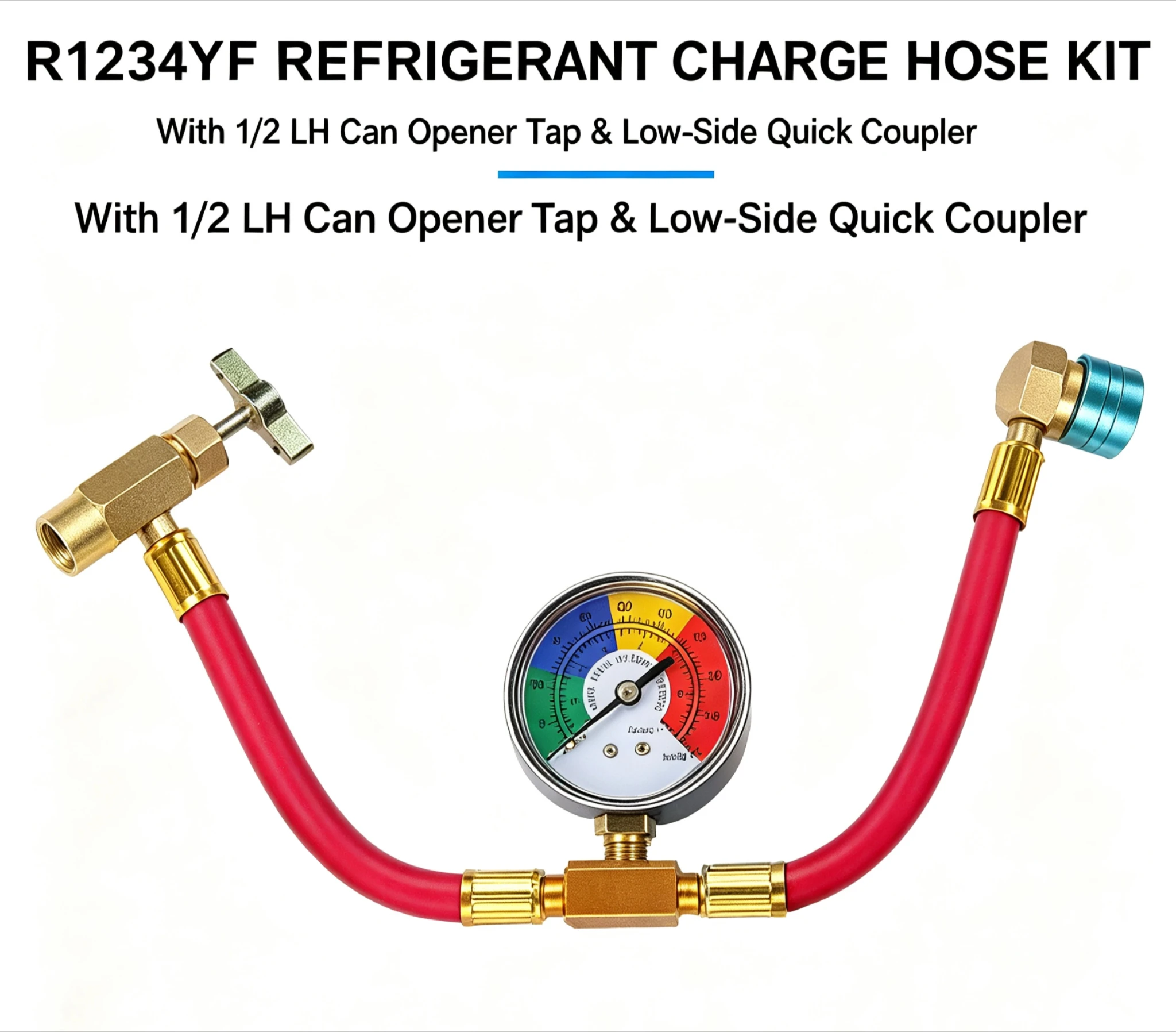 1Set R1234YF Refrigerant Charge Hose Kit With Pressure Gauge 1/2 LH Can Tap Low‑Side Quick Coupler For Car AC Recharge