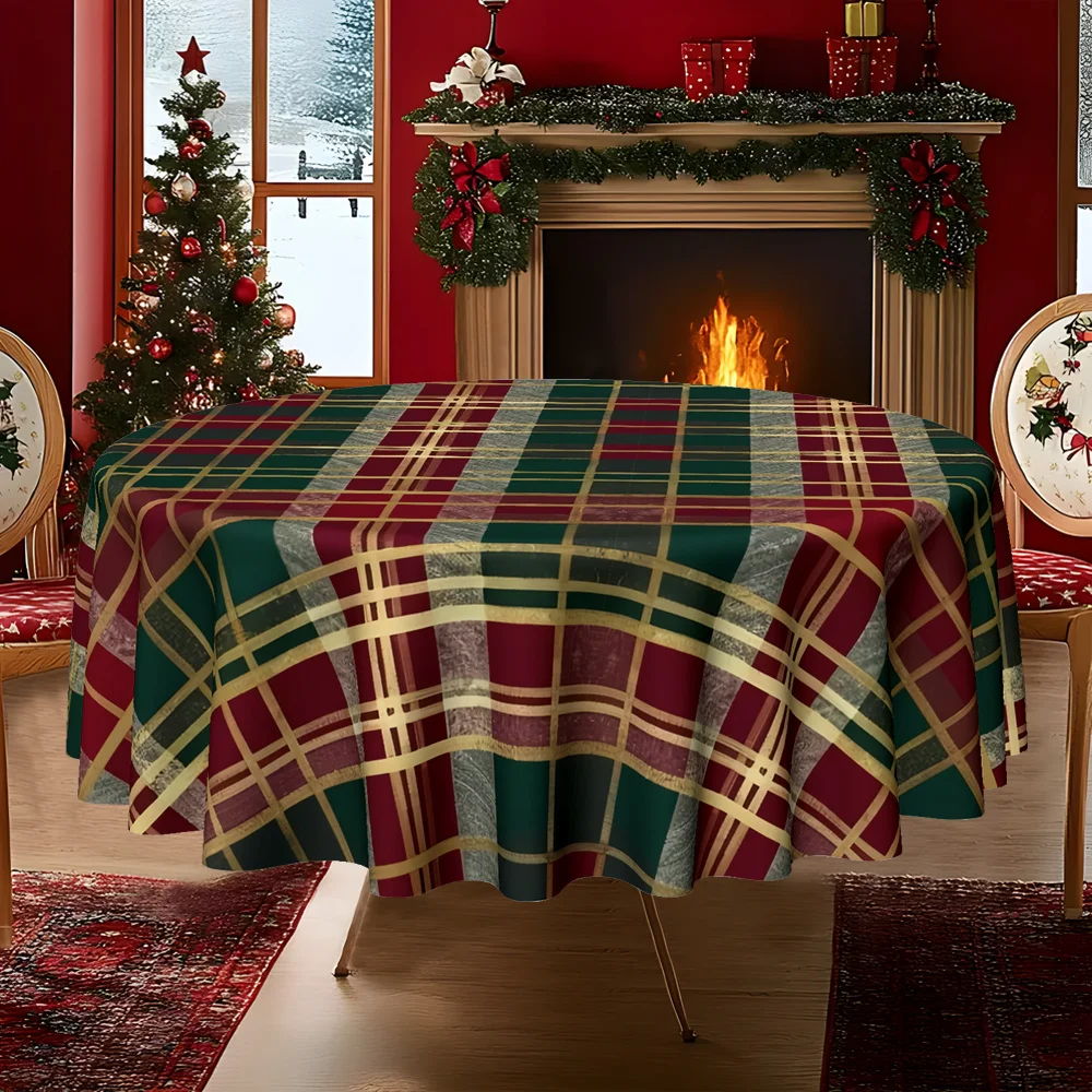 1pc Retro Geometric Style Red, Green, Gold and Gray Four-color Interwoven Classic Check Pattern Printzyc