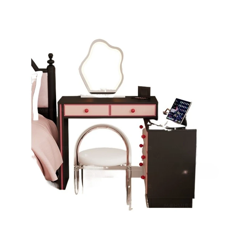 

2-In-1 desk bedroom solid wood dopamine retractable dressing table household computer table retro