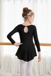 Girls Ruffle Sleeve Ballet Leotard with Mesh Hi-Low Skirt Dance Dresses, Water-drop Hollow Back