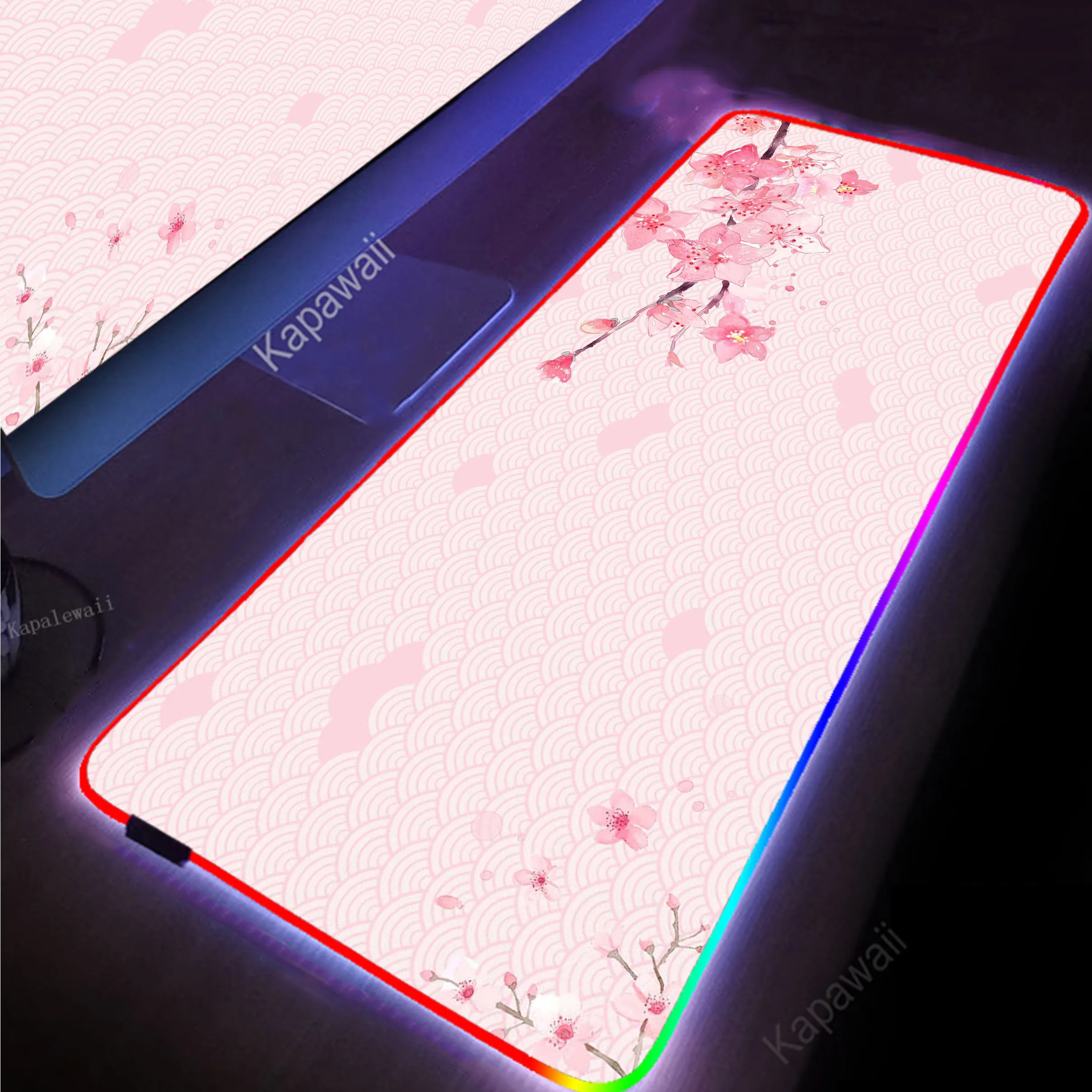 Rgb Sakura Gaming Muismat Pc 90X40Cm Xxl Muismat Vergrendeling Rand Mousemat Antislip Rubber Pads Groot Bureau Mat Toetsenbord Pads