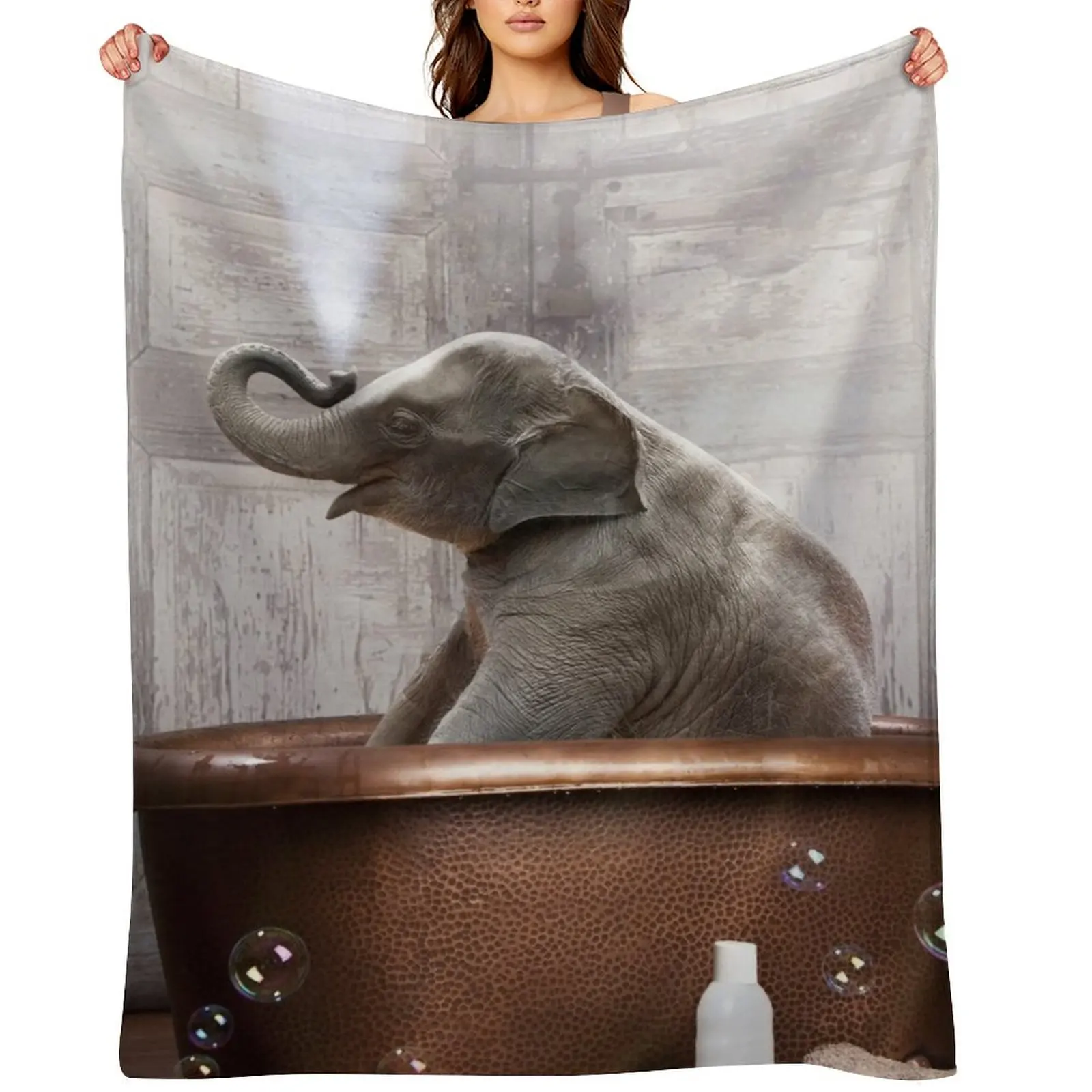 

Elephant in Bathtub Throw Blanket Soft Plaid Hair for babies For Decorative Sofa Blankets