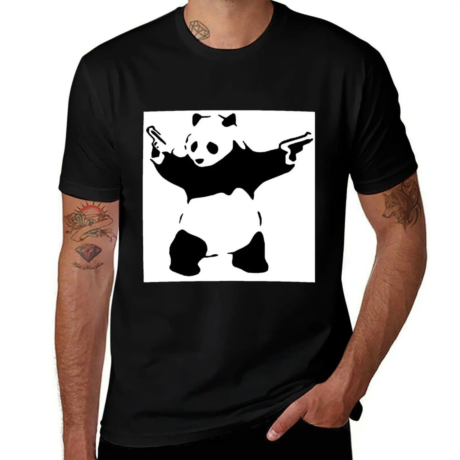 

Banksy Pandamonium Armed Panda Artwork T-Shirt clothes heavyweights anime stuff mens cotton t shirts
