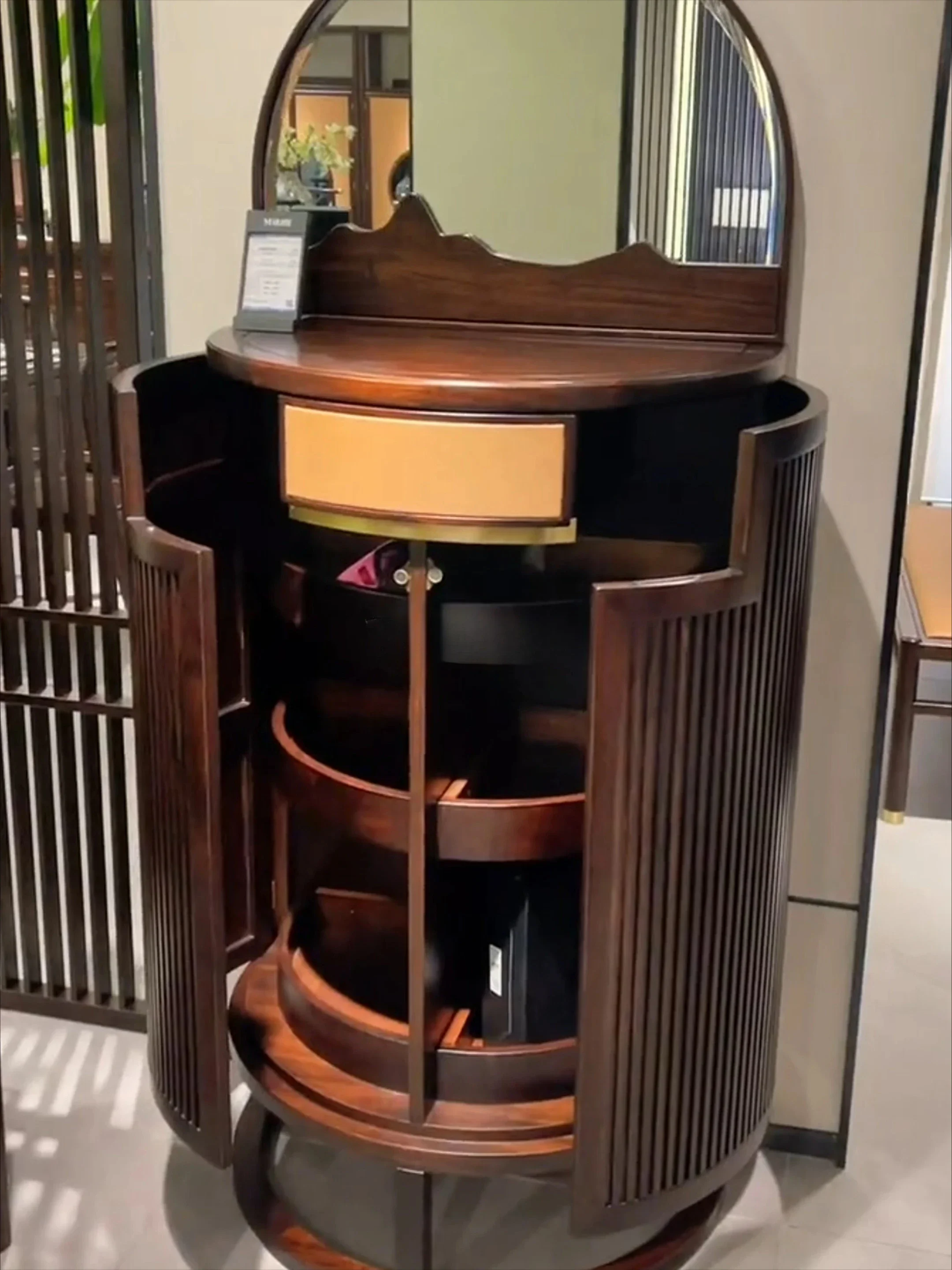 

New Chinese Style Ugyen Wooden Dressing Table Modern Bedroom Solid Wood Dressing Table Integrated Mirror round Dressing Table