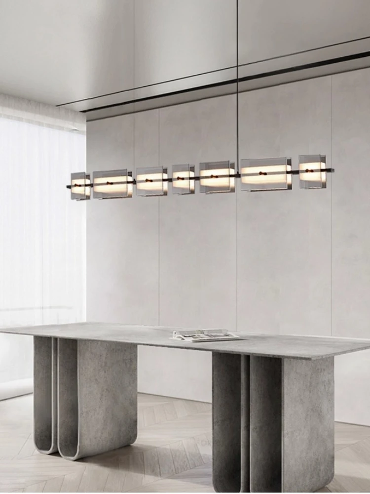 

Итальянский минималистичный подвесной светильник для ресторана, полностью медный креативный остров, настольная лампа, современный барный стеклянный светильник с геометрической полосой