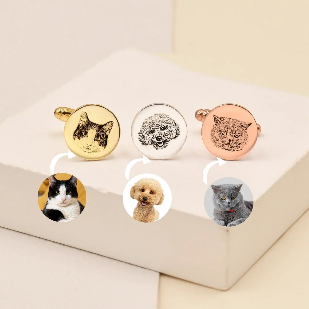 กระดุมข้อมือสแตนเลสสตีลคู่ลายภ - Pet Portrait Custom บทวิจารณ์และราคา