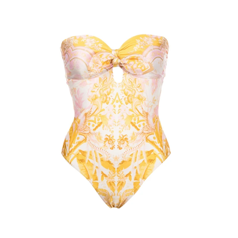 Maillot de bain une pièce pour femmes, imprimé jaune, push up, monokini, sexy, amissié, vêtements de plage, nouvelle collection, 2023