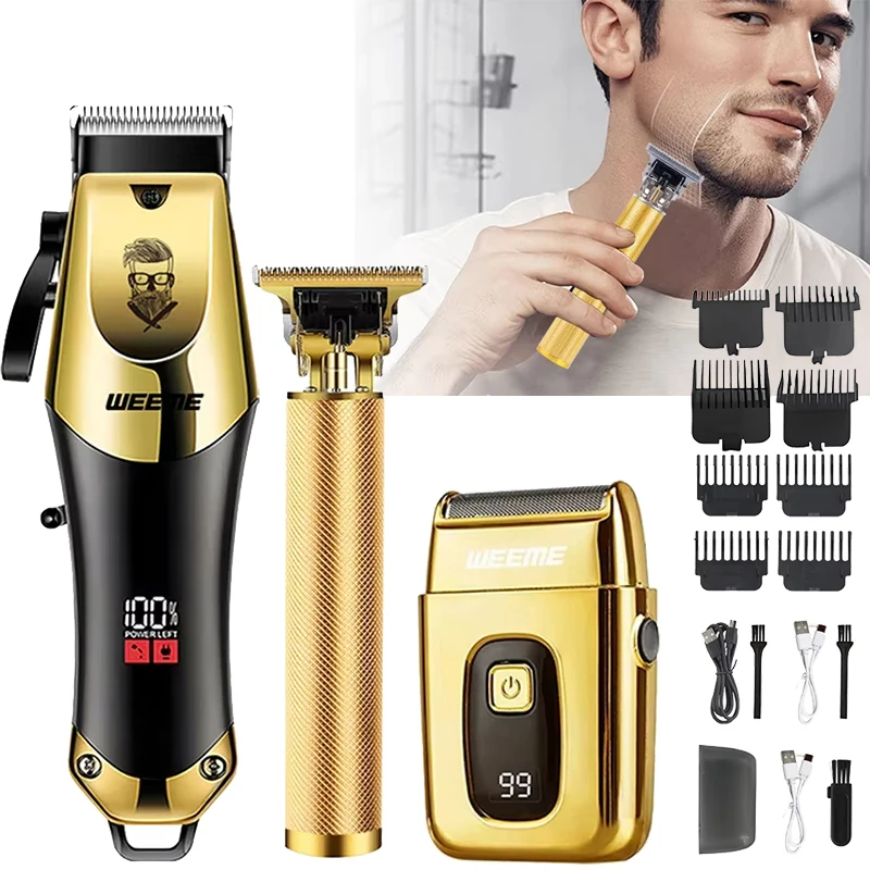 3-in-1 USB قابلة للشحن الرجال خمر T9 الحلاق كيت/مقص الشعر اللاسلكي/أداة تهذيب اللحية للمنزل/صالون هدية مثالية للرجال