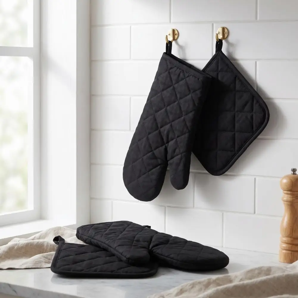 Non Slip Pot Holders Quilted Fabric Potholders 4pcs Oven Mitts Pot Holders Set Heat Resistant Cotton Kitchen Gloves Quilted