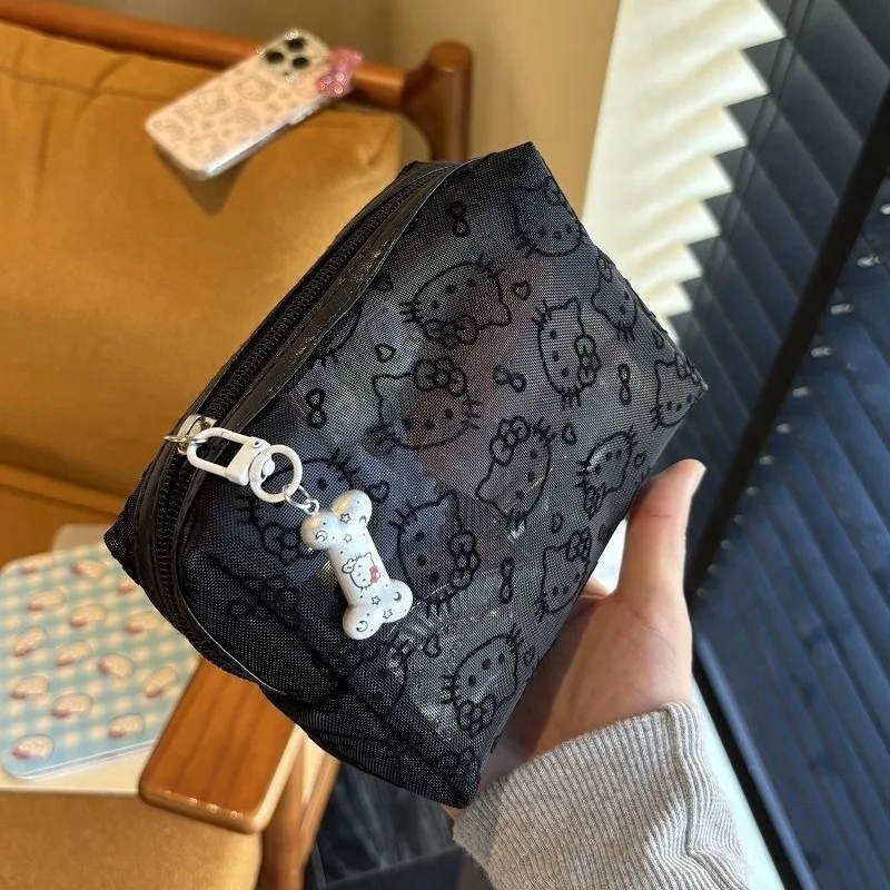 

Hello Kitty Makeup Bag Cute Cartoon Mesh Toilet Makeup Daily Versatile Portable Outward Data Cable Storage Handbag Wholesale