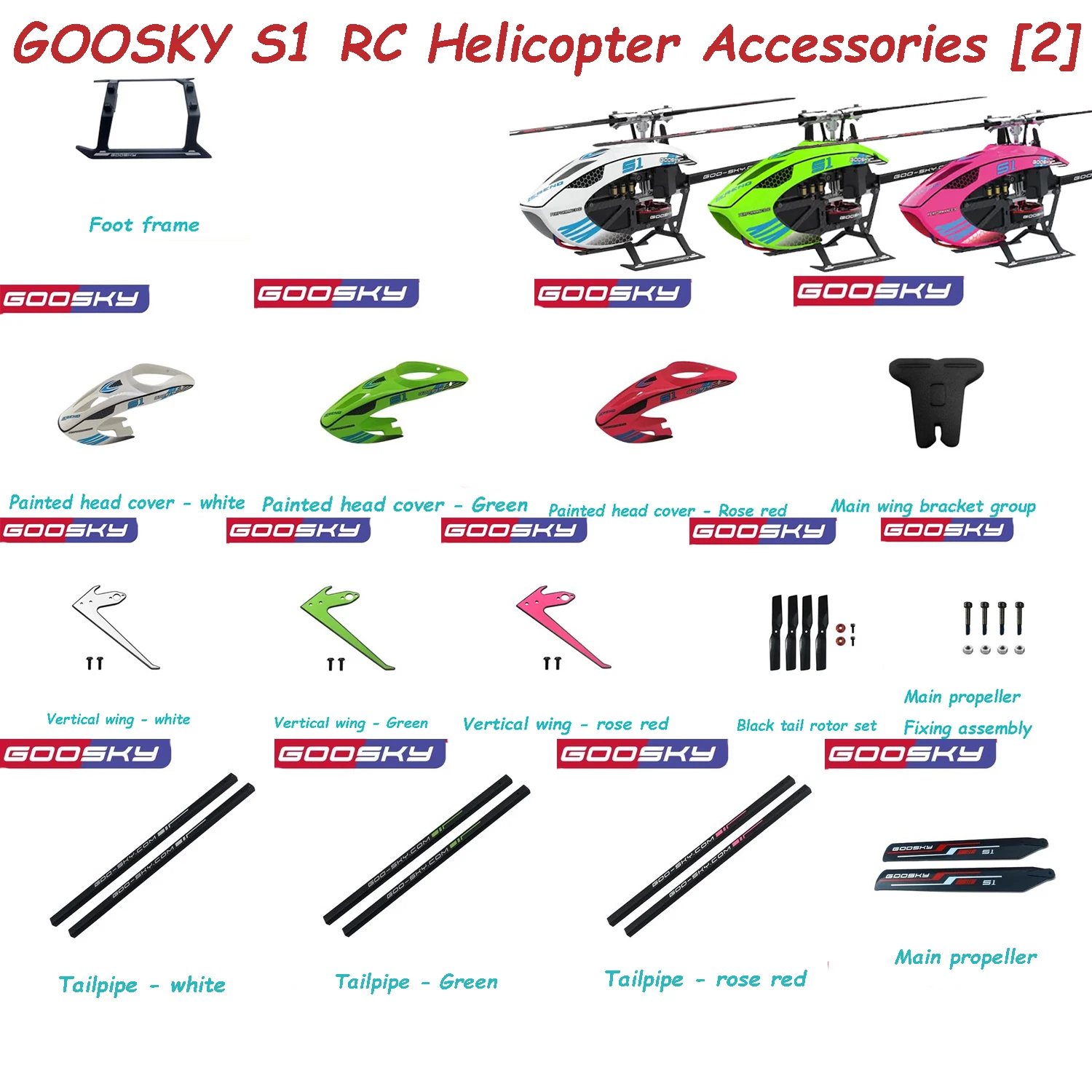 

GOOSKY S1 RC Helicopter Accessories [2] Nose Cover Main Rotor Tail Rotor Vertical Wing Tailpipe Tripod