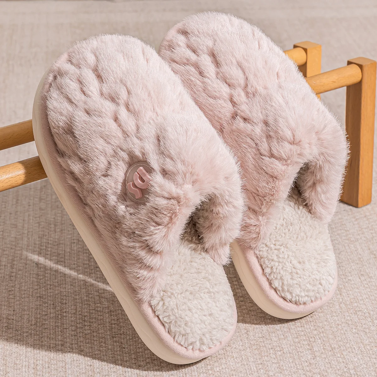

Winter 2025 Furry Cotton Indoor Warm Slippers for Women And Men Non-Slip PVC Material Couple Matching Home Slippers New Arrival