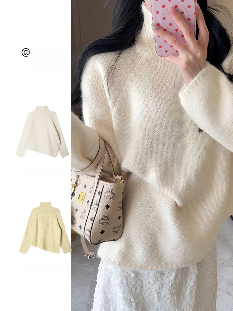 

Casual Fashionable Women's Knitwear Stand Collar Irregular Hem Sweater Winter New Arrival Thickened Long Sleeve Regular Length