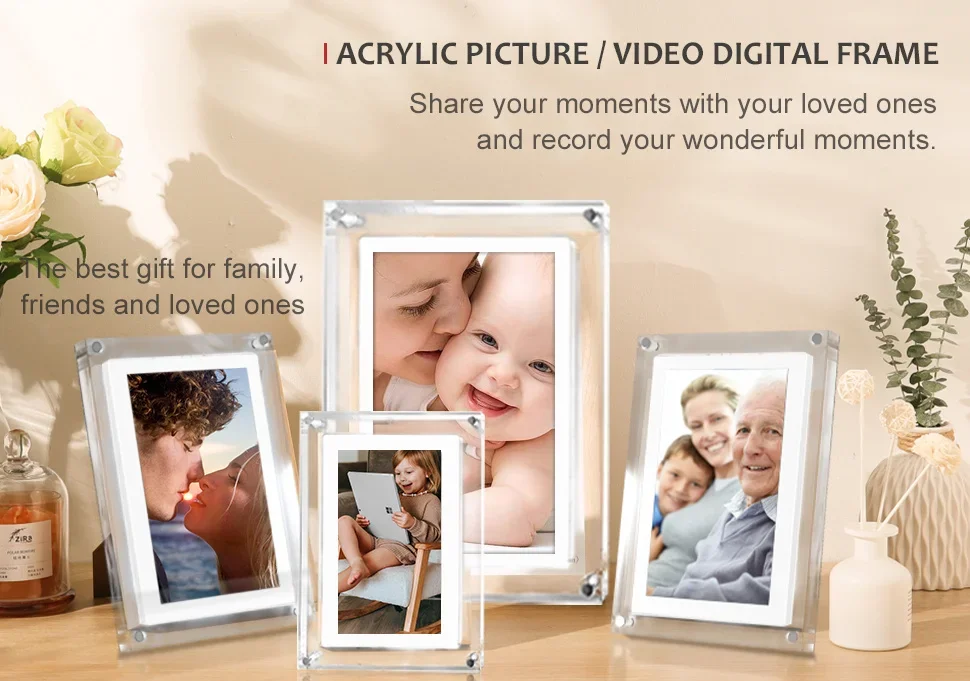 Acrylic Digital Photo Frame 5 and 7 Inch IPS Screen 4GB Memory Rechargeable Battery Auto Rotate Portable Digital Picture Frame