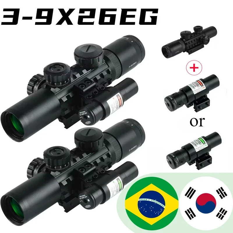 

3-9X26EG Tactical Optical Crossbow Reticle Outdoors Hunting Red Green Laser Combo Airsoft Accessoires Fits 20mm Rail Mount