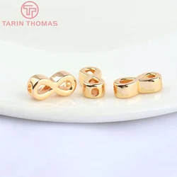 (5149)6PCS 6x12.5MM 24K Gold Color Brass 8 Character Spacer Bracelet Beads High Quality Diy Jewelry Accessories Wholesale