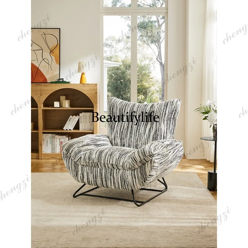 Striped single sofa chair living room balcony simple modern fabric lazy sofa reclining chair