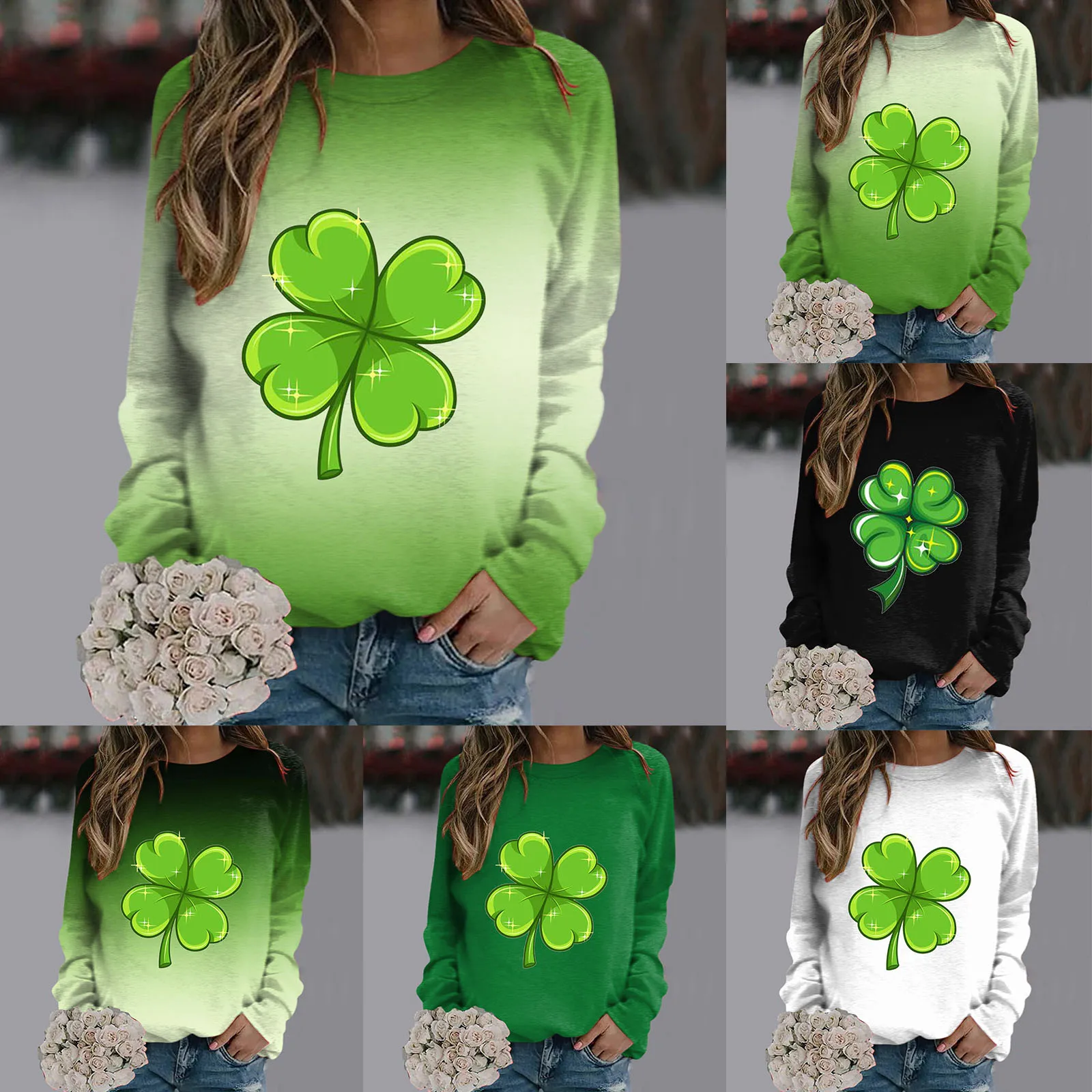 Womens Fashion Oversized Half Zip Pullover Long Sleeve St Patricks Day Print Sweatshirt Quarter blouse tops folk