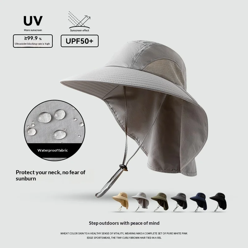 2026 Unisex UPF 50 Plus Sun Hat Wide Brim Neck Flap Adjustable Outdoor Safari Hiking Fishing UV Protection Cap
