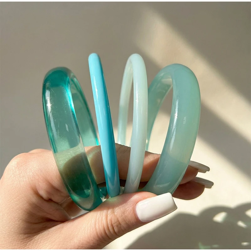 Ins Style Geometric Semi-Transparent Resin Bracelet Stackable Round Bangle for Women Minimalist Layered Handmade Jewelry Gift
