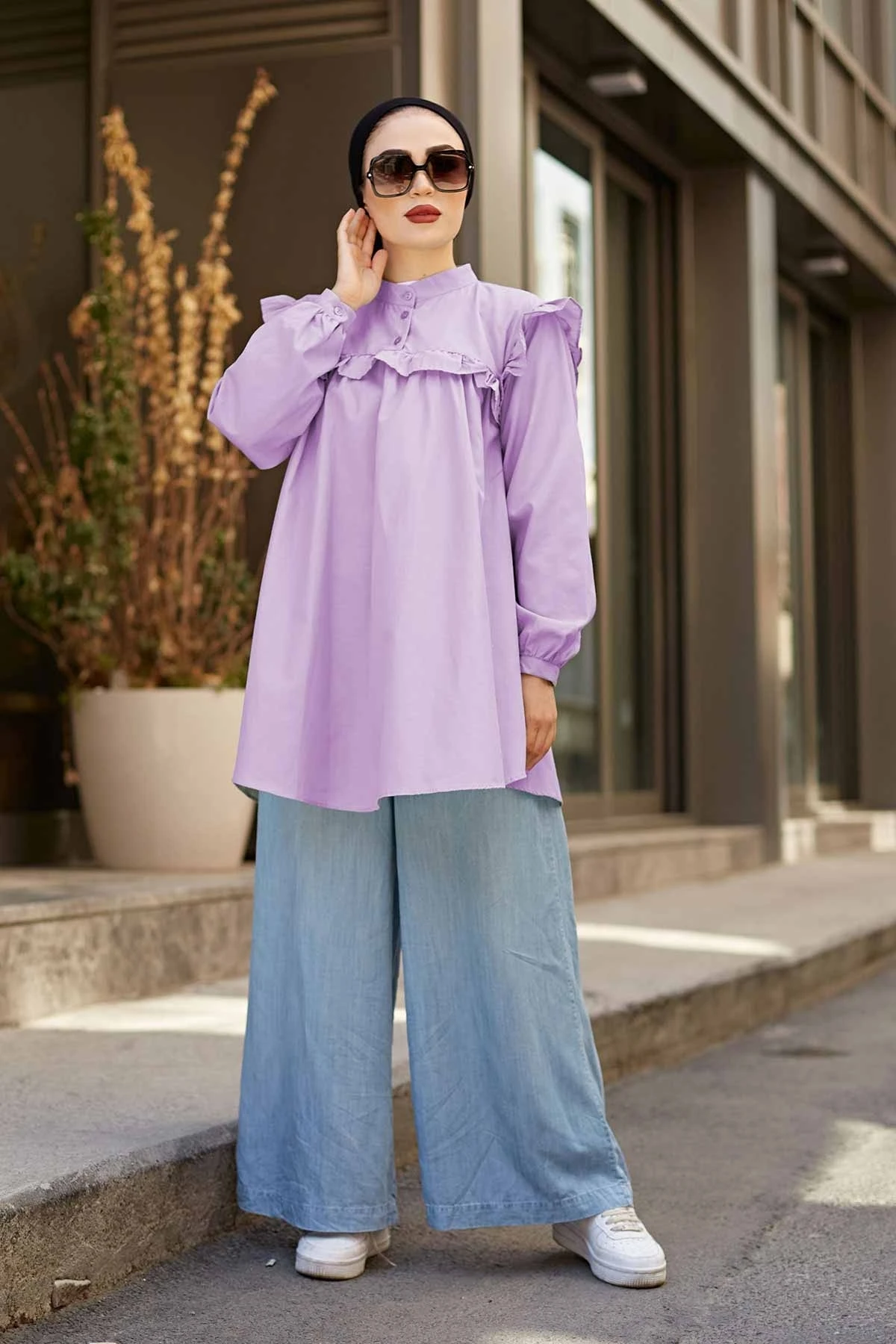 Shoulder Frilly Tunic SAG Lilac