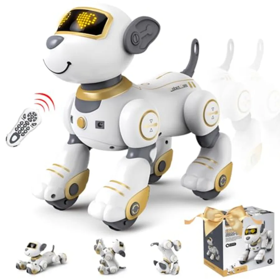 Perro Robot con Control Remoto Dorado, Juguete Interactivo Robótico con Función de Canto y Baile, Diseño Robótico Programable, Ideal para Regalo de Cumpleaños