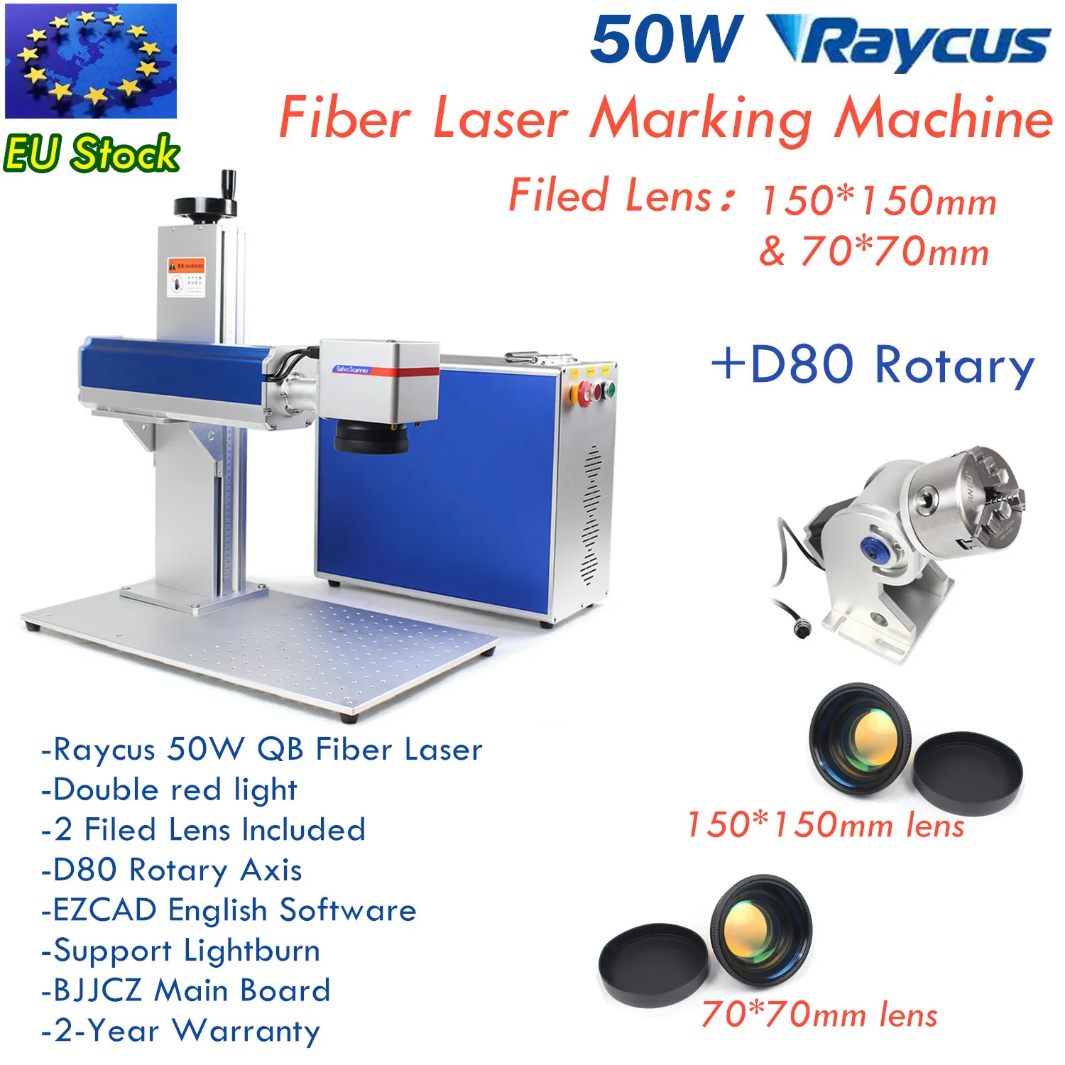 

【EU Stock】50W Split type Fiber Laser Nameplate Marking Machine 30W Raycus With Rotary Axis Engraving Stainless Steel Metal Gold