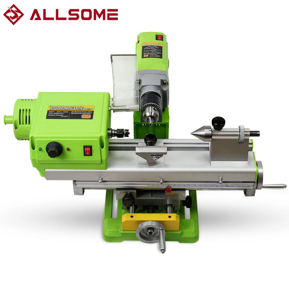 ALLSOME BG-3309 Mini Wood Lathe Machine Variable-Speed Benchtop Woodworking Lathe Rotary Tool Buddha Pearl Grinding Polishing DI