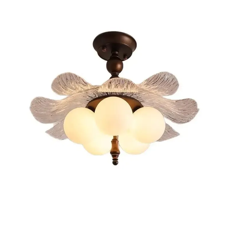 Levara Ceiling Light Vintage Restaurant Glass Ceiling Light Solid Wood Lights Rattan Woven Magic Bean Lighting Bedroom Light