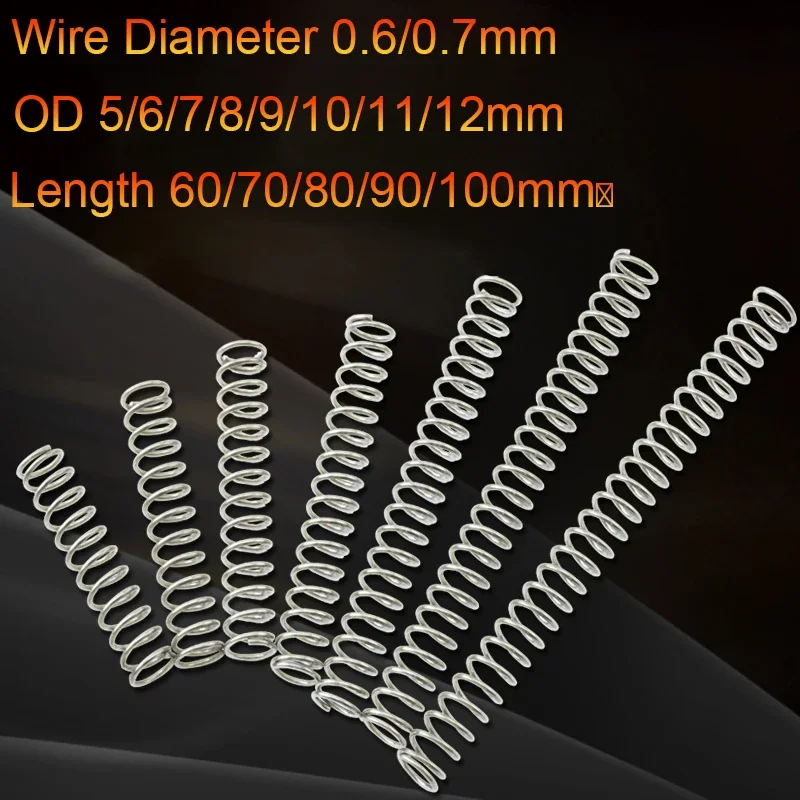 5Pcs Wire Diameter 0.6 0.7mm Galvanized Pressure Small Spring OD 5/6/7/8/9/-12mm Compression Spring Length 60/70/80/90/100mm﻿