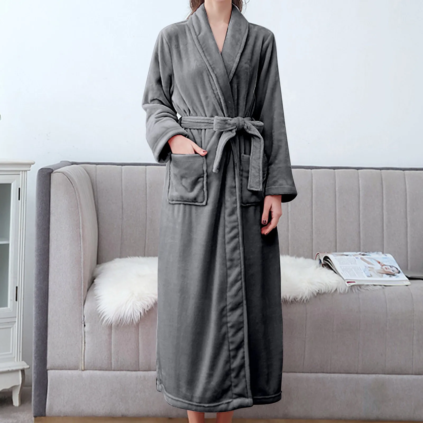 Solide Fleece Nacht Robe Nachtwäsche Nachthemd Winter verdicken Handtuch lange Nachtwäsche Bademantel thermische warme Nachtwäsche Cardigans Roben