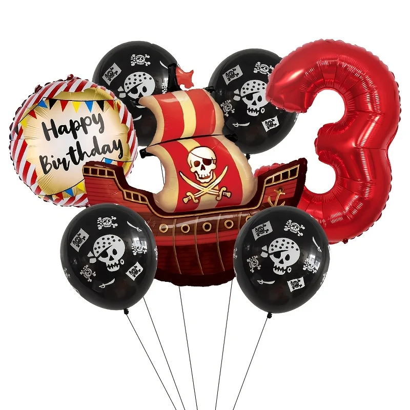 Piratenschiff-Folienballon mit Nummer 1-9 Piraten-Themen Geburtstag Halloween Deko für Innen und Außen Festival-Szenendekoration Zubehör – Detail 4