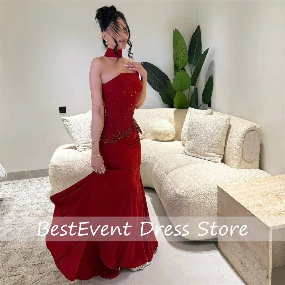 Customized Luxury Beading Sexy Mermaid Strapless Floor Length Evening Dresses Bespoke Occasion Prom Dresses with Court
